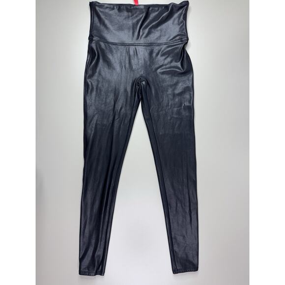 Spanx SPANXshape Faux Leather Leggings Women's L Black Pull On Rock Goth Glam - Picture 1 of 12